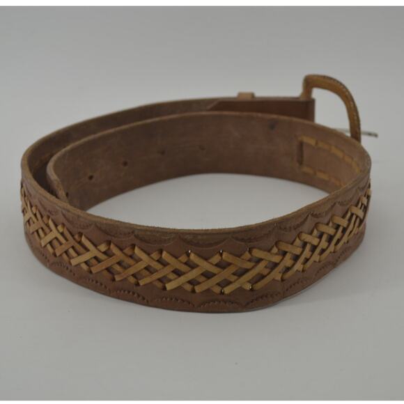 Western Leather Belt Tooled Stitched Brown Cowboy Size 28 - Picture 11 of 13